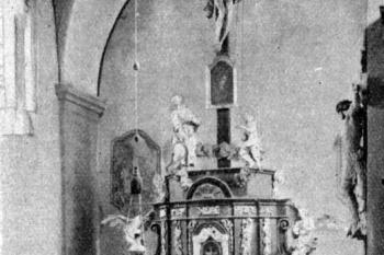 hlavní oltář (© Alžběta Birnbaumová, Libuše Jansová: Soupis památek historických a uměleckých v Čechách, sv. 44 Politický okres čáslavský, Archaelogická komise při České akademii věd a umění, Praha 1929)