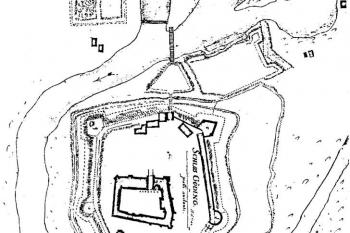 Komplex hodonínského hradu a jeho valového bastionového opevnění  na počátku 18. století  ( © sbírka F. F. von Nicolau, Stuttgart)