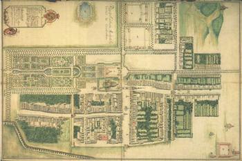 plán zahrady a města - kolem 1730 (© anon, 1730)
