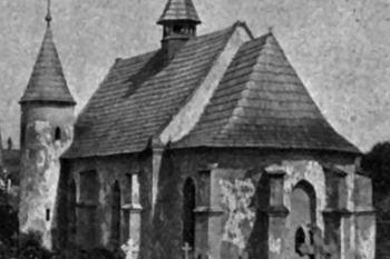kostel od jihovýchodu, před r. 1912 (© Jan Valchář: Ledečsko a Dolnokralovicko: výňatek z vlastivědného díla Království české, Pavel Körbr, Praha 1912)
