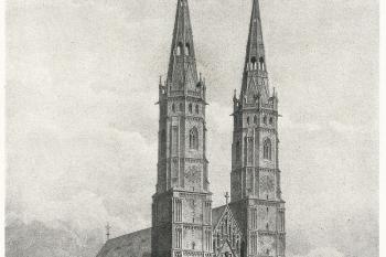 Návrh na novogotickou přestavbu věží a lodi (© (1857) von J. M. Kolb)