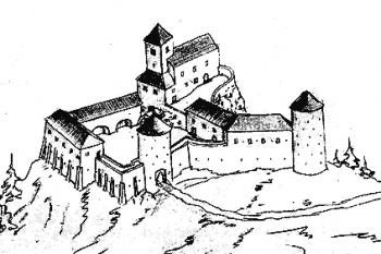 vzhled hradu na přelomu 15. a 16. století ( © A. Majewski, 1950)
