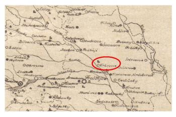 Zmínka o tvrzi na mapě Politický okres Prostějovský 1927 ( © ?)
