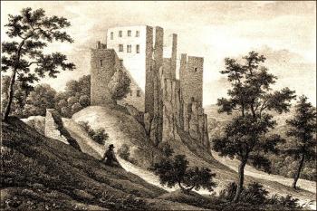 Pohled od severovýchodu kolem roku 1830. (zdroj : www.leustach.sk)