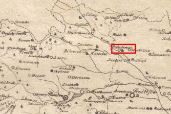 Znázornění tvrze na mapě Politický okres Prostějovský 1927 ( ©???)