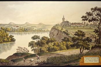 Město a zámek na obraze I.A.Venuta z roku 1822 (© Ing. Karel Kubín, 09/2017)