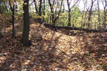 Příkop oddělující předhradí od klesajícího hřebenu (© Jan Laurýn, 10/2007)