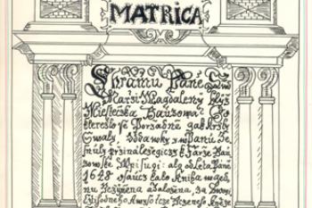 Perokresba kostela z r. 1648. (© zdroj: http://files.farnostiot.webnode.cz/200000031-7a7337aeb3/bouzov_matrika.png)