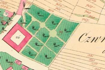 Zájezdní hostinec na mapě z r. 1826. (© zdroj: http://archivnimapy.cuzk.cz)