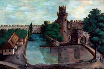 Pohled z jihozápadu kolem r. 1820-1830. (Z: R. Woldron, O. Fries a R. Kuttig, architektonické a historické vyšetřování Burg Laa an der Thaya (2013) Obrázek 5.9_03 ..) (© zdroj:http://www.laa.at)