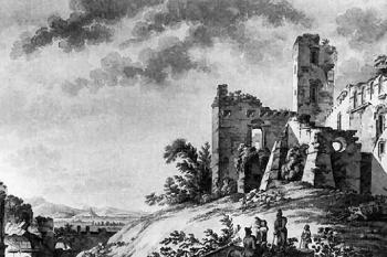 branská věž a kaple z předhradí na konci 18. století ( © akwarel Zygmunt Vogel, 1790)