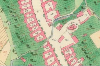 Mlýn ( u kostela č. p. 18) na císařském povinném otisku map stabilního katastru Moravy a Slezska z r. 1826.	 (zdroj: http://archivnimapy.cuzk.cz)