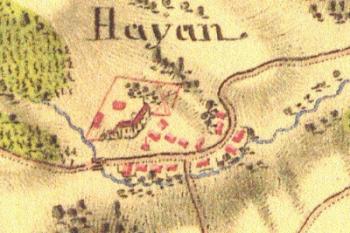 Zámek na I. vojenském (josefském) mapování - Morava, mapový list č.90 z l. 1764-1783. (© zdroj: http://oldmaps.geolab.cz)