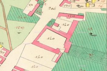 Dvůr na císařském povinném otisku map stabilního katastru Moravy a Slezska z r. 1827 (© zdroj: http://archivnimapy.)