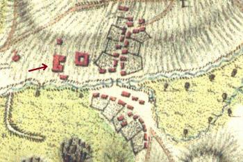 Zámek na I. vojenském (josefském) mapování - Morava, mapový list č.105 z l. 1764-1783. (zdroj: http://oldmaps.geolab.cz)