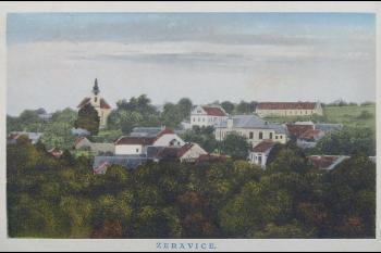 Zámek (uprostřed) na pohlednici kolem r. 1929 ( © zdroj: http://www.fotohistorie.cz)