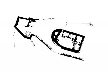 půdorys hradu podle K.. Jaworskiego (© L. Kajzer, S. Kołodziejski, J. Salm: Leksykon zamków v Polsce,nakl. Arkady, Warszawa, 2003)