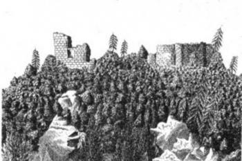 hrad na rytině z r. 1736. ( © zdroj: http://ladek.pl/790/ruiny)