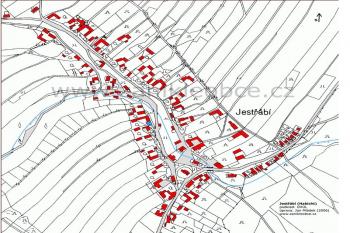Katastrální mapa obce v r. 1945. (©zdroj:www.zanikleobce.c)