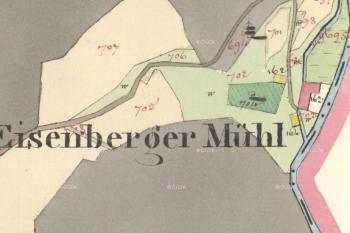 Mlýn na Císařském povinném otisku map stabilního katastru Moravy a Slezska (1824-1843) (©  zdroj: http://archivnimapy.cuzk.cz)