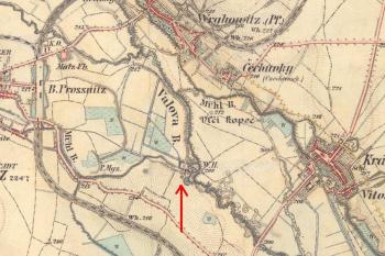 Hraza - znázornění lokality na 3.voj. mapování - Františko-josefském (http://oldmaps.geolab.cz)