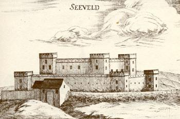 Schloss Seefeld, Kupferstich, Georg Matthäus Vischer, 1672 © IMAREAL (© zdroj: http://geschichte.landesmuseum.net)