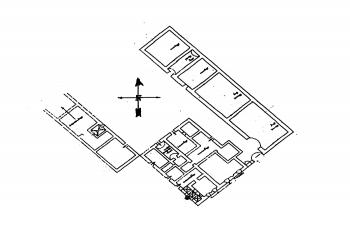 půdorys zámku (© Krzysztof Eysymontt, Karta ewidencyjna zabytków architektury i budownictwa, Ośrodek dokumentacji zabytków w Warszawie, 1993 https://zabytek.pl/pl/obiekty/dwor-sedziowski-z-dwoma--789945/)
