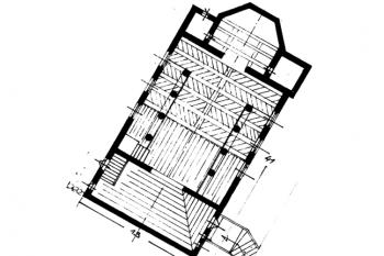 půdorys kostela (© Jan Maciej Żelbromski, Karta ewidencyjna zabytków architektury i budownictwa, Ośrodek dokumentacji zabytków w Warszawie, 1976)