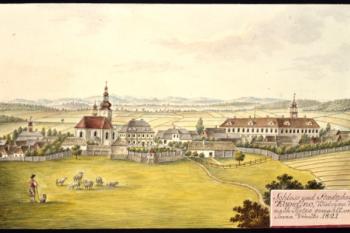 Město a zámek na obraze I.A.Venuta z roku 1821 (© Ing. Karel Kubín, 09/2017)