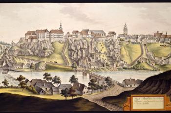 Bechaně na vedutě I.A.Venuta z r. 1810 (© Ing. Karel Kubín, 09/2017)
