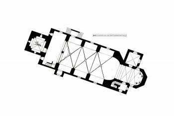 půdorys kostela (© Tietze, Hans, Hoernes, Moritz a Krahuletz, Johann. Österreichische Kunsttopographie; Band V. Die Denkmale des Politischen Bezirkes Horn. Anton Schroll & Co., Wien 1911)