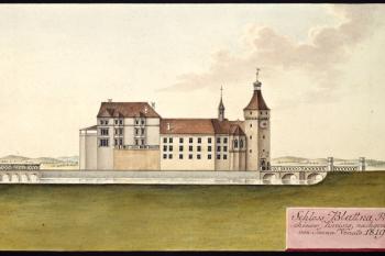 Blatná na vedutě I.A. Venuta z r. 1819 (© Ing. Karel Kubín, 09/2017)