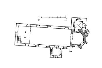 půdorys kostela (© Jiří Fajt a Nina Bažantová: Gotika v západních Čechách (1230-1530), Národní galerie v Praze, Praha 1995)