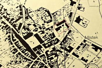Situace Místku s vyznačeným pivovarem v roce 1922 ( © Jan P. Štěpánekdle K. Kuča: Města a městečka, 1. díl)