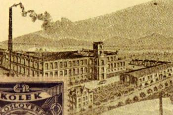 panoramatická kresba Eltzerovy přádelny - před rokem 1938 (© Jan P. Štěpánek 01/2017)