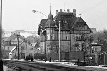 Dnes již zbořená honosná vila podnikatele a likérníka Löwa (později Dům pionýrů)  na ulici Pionýrů - r. 1963 ( © Státní okresní archiv Frýdek-Místek)