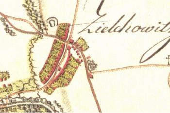 Želechovice na I. vojenském (josefském) mapování z l. 1764-1783. (© http://oldmaps.geolab.cz)