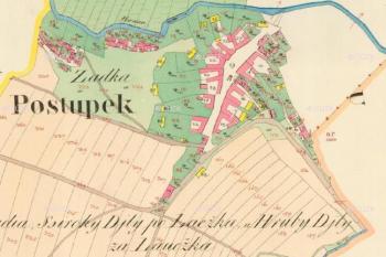 Zástavba vsi v r. 1830 na Císařském povinném otisku map stabilního katastru Moravy a Slezska	 (© zdroj: http://archivnimapy.cuzk.cz)