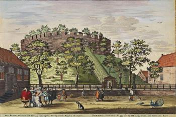  (© (https://en.wikipedia.org/wiki/Burcht_van_Leiden#/media/File:Atlas_de_Wit_1698-pl017-Leiden-de_burcht.jpg))