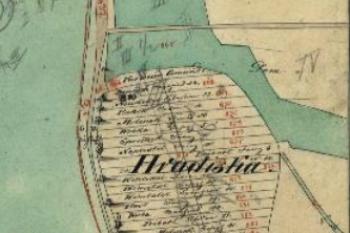Lokalita hradiště, na indikační skice z r. 1834. (zdroj: http://archivnimapy.cuzk.cz)