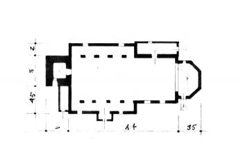 půdorys kostela (© Karta ewidencyjna zabytków architektury i budownictwa, Ośrodek dokumentacji zabytków w Warszawie, 1968)