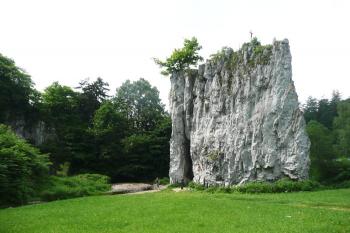 pohled na skálu Hřebenáč od vstupu do sloupsko-šošuvských jeskyní ( © Jan P. Štěpánek 06/2008)