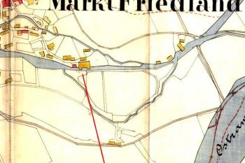 situace hamru č. VII a severovýchodní části městečka Frýdlantu i s řekou Ostravicí v roce 1880 ( © SOKA FM, OÚ Místek)