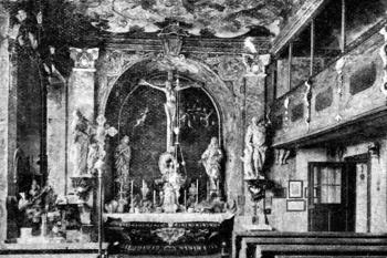 zámecká kaple na počátku 20. století (© Antonín Podlaha: Posvátná místa království Českého; Díl 2., Vikariáty: Berounský, Bystřický a Plzeňský, Dědictví sv. Jana Nepomuckého, Praha 1908)