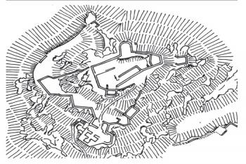 Pyli, terénní náčrt hradu  ( © zdroj: file:///G:/tex-Dokumenty/2_ArchaeologiaHistorica_38-2013-2_12.pdf)