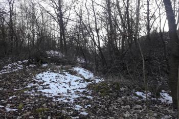 Příkop a val na západní straně hradiště. (© Prudký Martin, 03/2018)