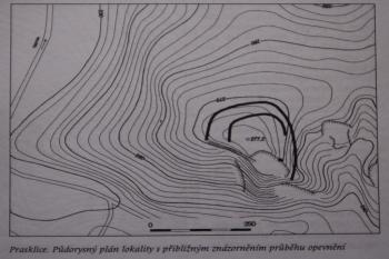 Přibližný průběh opevnění (© zdroj: Encyklopedie hradišť na Moravě a ve Slezsku Miloš Čižmák, Libri, 2004)