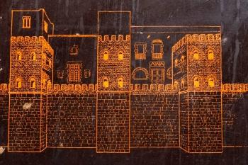 nákres podoby římské hradby s druhotnými úpravami ve steřdověku a novověku ( © info tabule na místě)