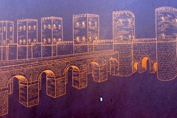 nákres podoby severozápadní brány s akvaduktem  ( © info tabule na místě)