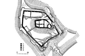 Vývojové schéma zříceniny hradu (© M. Plaček: Ilustrovaná encyklopedie moravských hradů, hrádků a tvrzí, Libri, Praha 2001)